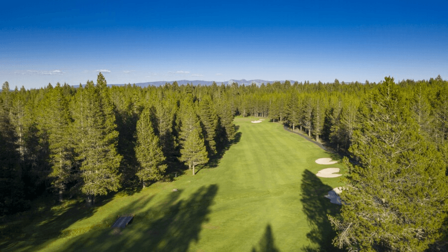 Aerial fairway view at Tahoe Donner Golf Course.