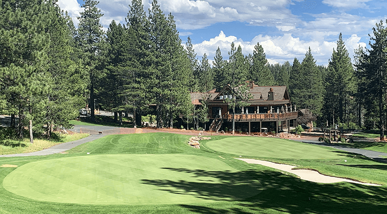 Tahoe Donner Golf Course green and clubhouse setting in Truckee.